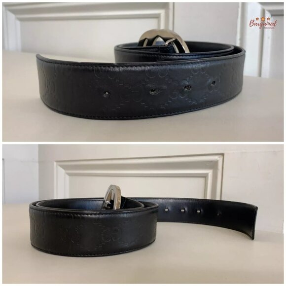 Authentic Gucci Black Guccissima Leather Silver Interlocking G Buckle Belt 90/36 - Picture 12 of 14